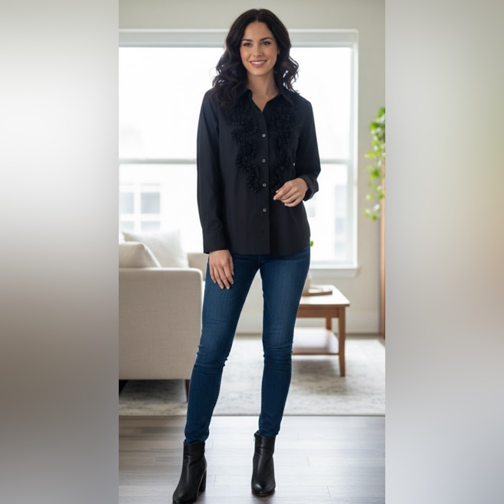 DKNY Black Button Down Women's Shirt